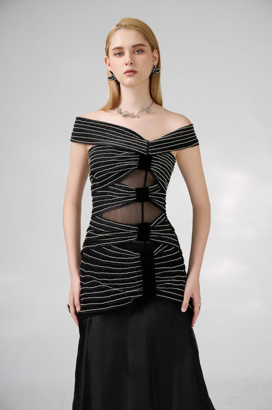 Hodges Drop Waist Off-Shoulder Organza Floor Length Dress - MEAN BLVD