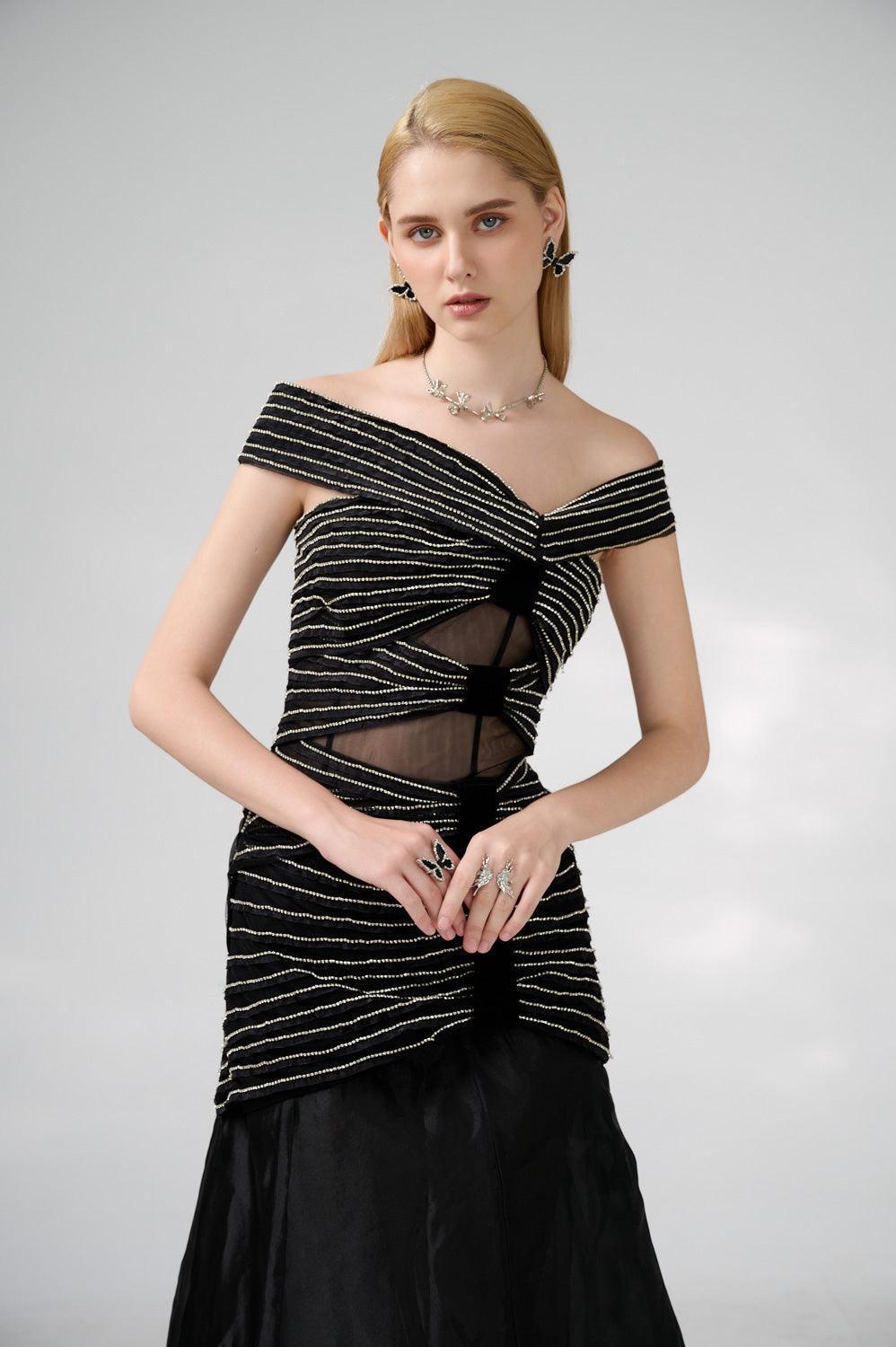 Hodges Drop Waist Off-Shoulder Organza Floor Length Dress - MEAN BLVD