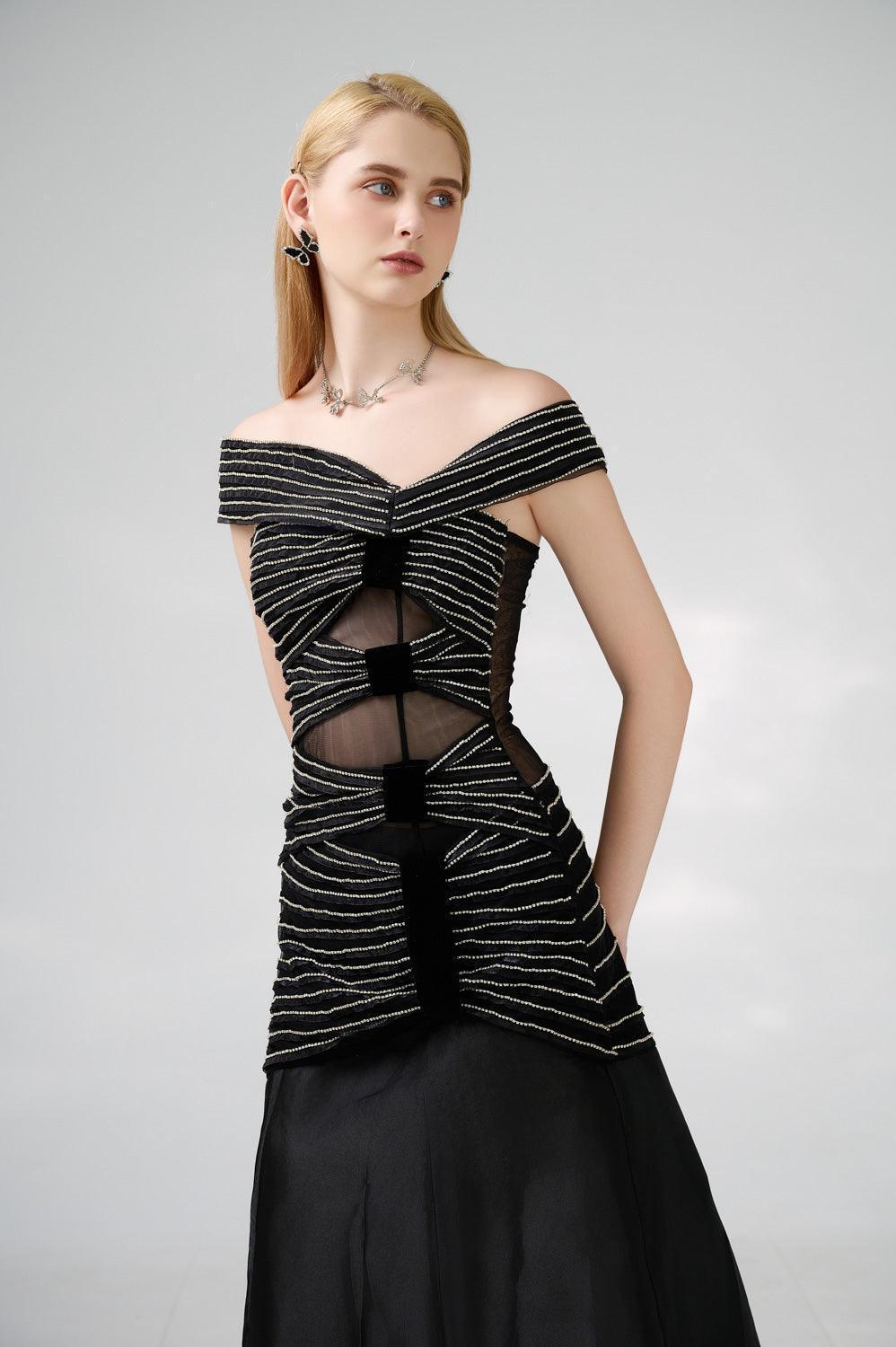 Hodges Drop Waist Off-Shoulder Organza Floor Length Dress - MEAN BLVD