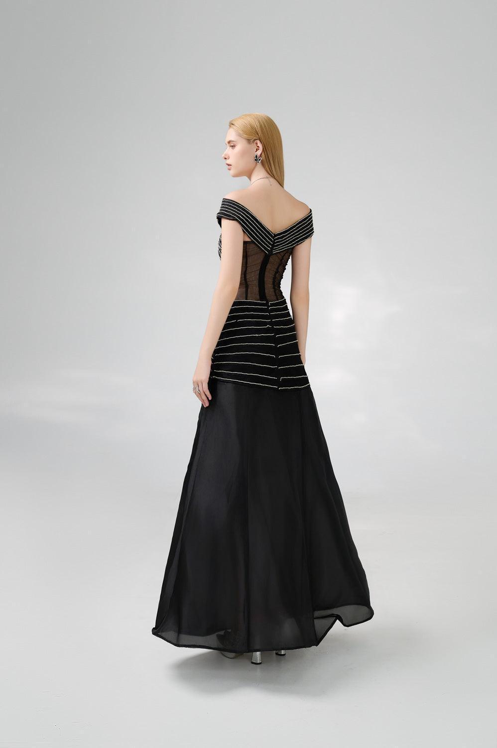 Hodges Drop Waist Off-Shoulder Organza Floor Length Dress - MEAN BLVD