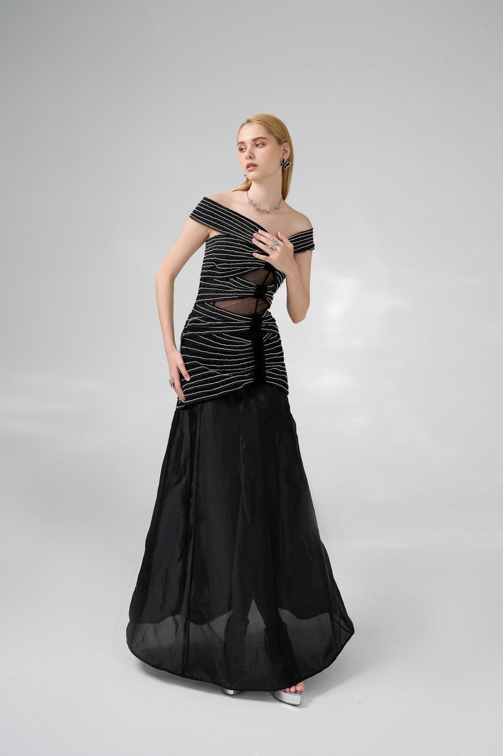 Hodges Drop Waist Off-Shoulder Organza Floor Length Dress - MEAN BLVD
