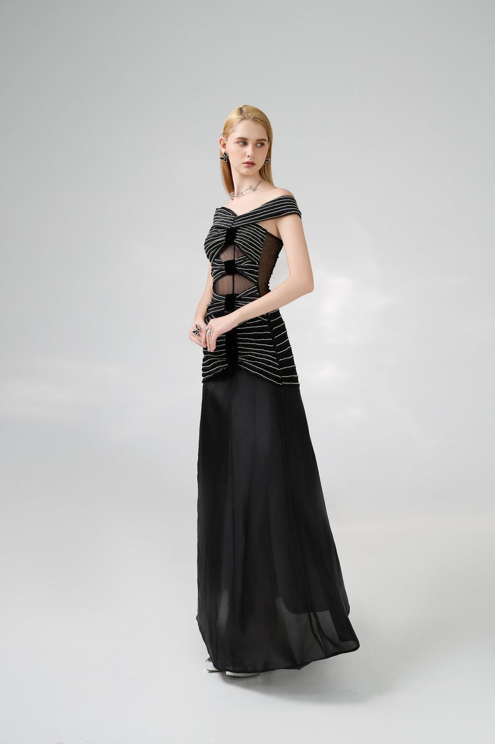 Hodges Drop Waist Off-Shoulder Organza Floor Length Dress - MEAN BLVD
