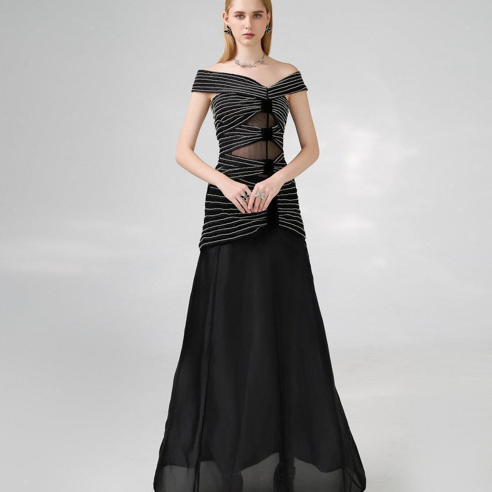 Hodges Drop Waist Off-Shoulder Organza Floor Length Dress - MEAN BLVD