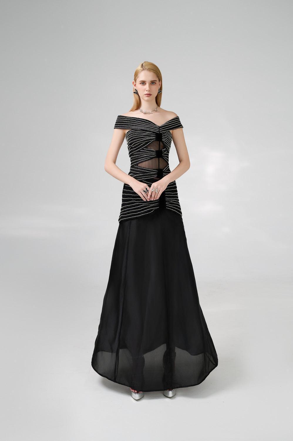 Hodges Drop Waist Off-Shoulder Organza Floor Length Dress - MEAN BLVD