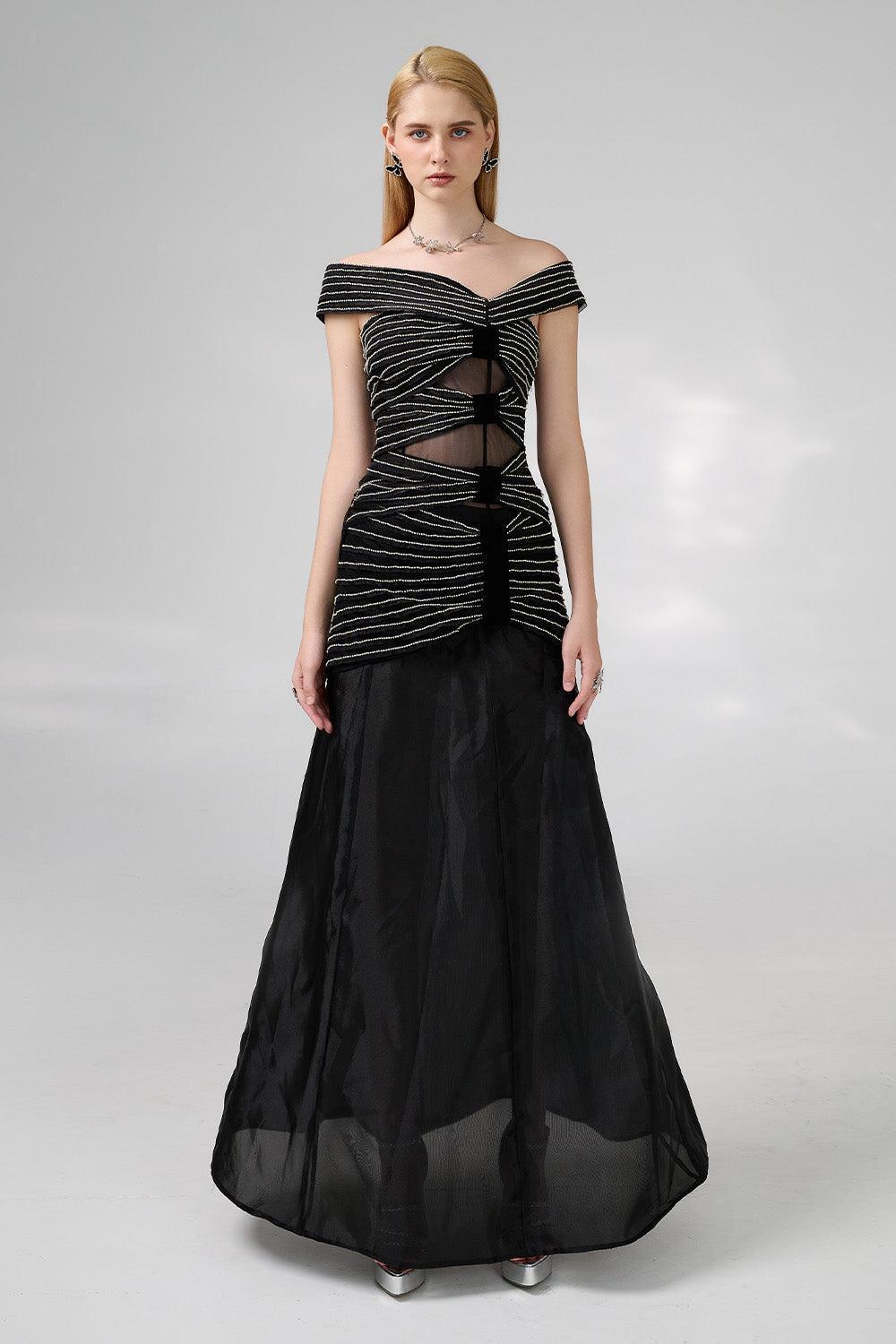 Hodges Drop Waist Off-Shoulder Organza Floor Length Dress - MEAN BLVD