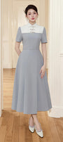 Holiday A-line Short Sleeved Linen Cotton Midi Dress - MEAN BLVD
