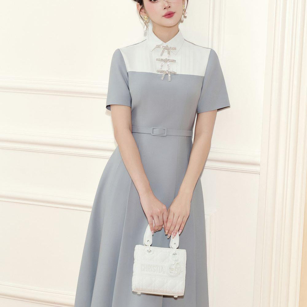 Holiday A-line Short Sleeved Linen Cotton Midi Dress - MEAN BLVD