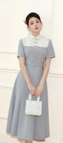 Holiday A-line Short Sleeved Linen Cotton Midi Dress - MEAN BLVD