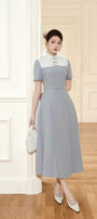 Holiday A-line Short Sleeved Linen Cotton Midi Dress - MEAN BLVD