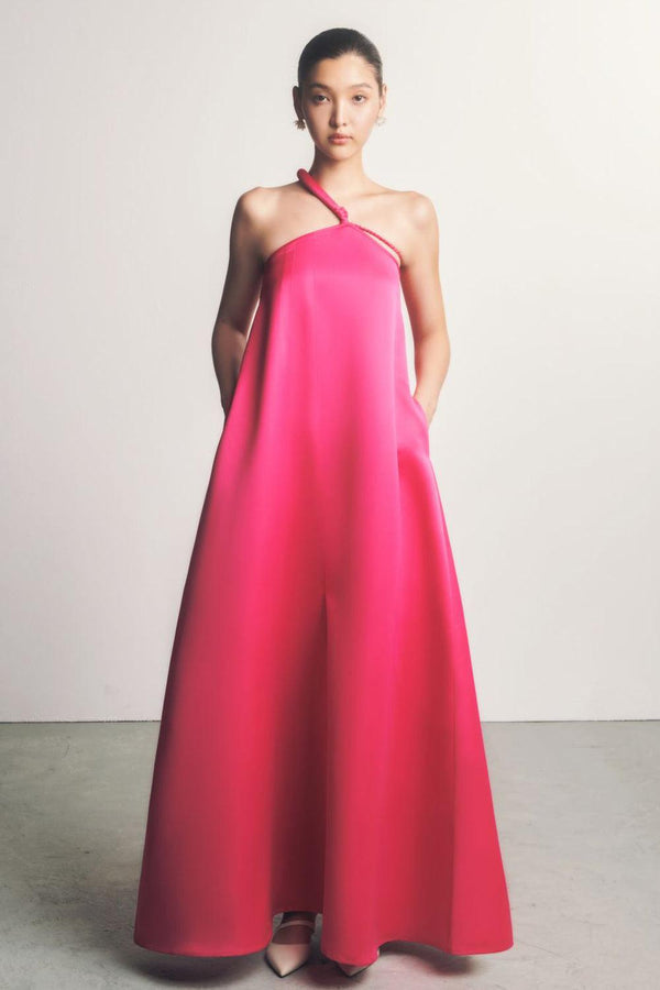 Hong Di Flared Side Pocket Duchess Satin Floor Length Dress - MEAN BLVD