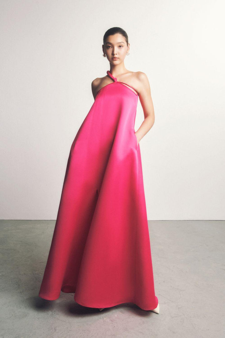 Hong Di Flared Side Pocket Duchess Satin Floor Length Dress - MEAN BLVD
