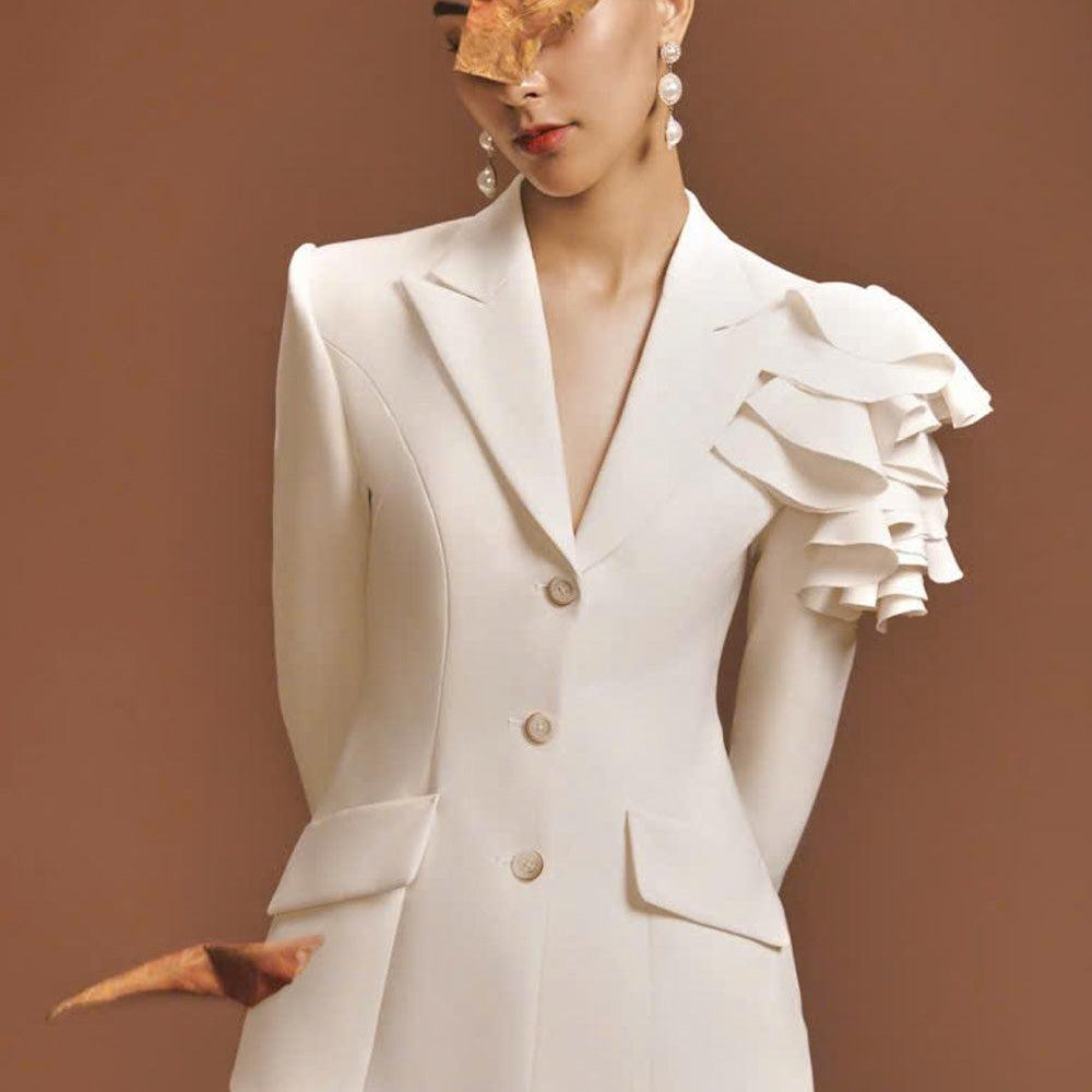 Hori Structured Ruffled Wool Blend Blazer - MEAN BLVD