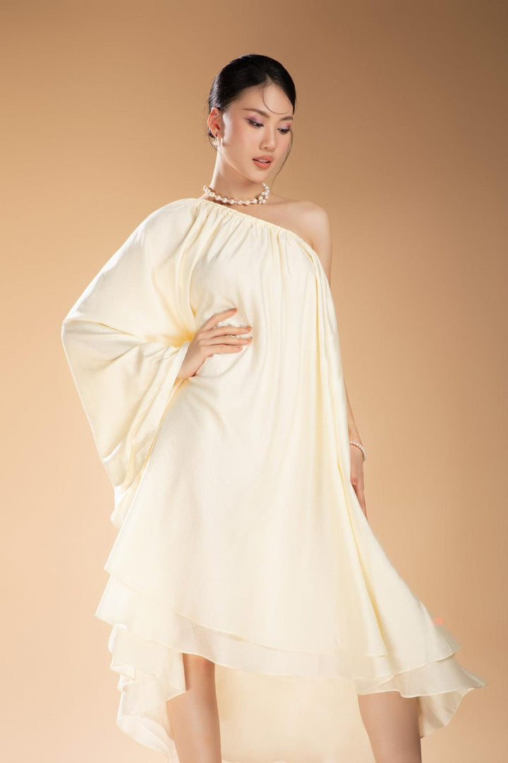 Houston Asymmetric One Shoulder Silk Organza Midi Dress - MEAN BLVD