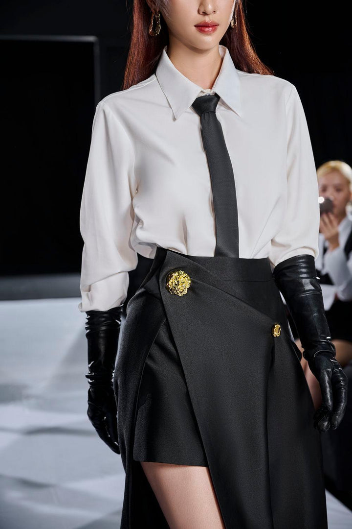 Women's Human Asymmetric Side Slit Taffeta High-low Skirt S/M/L