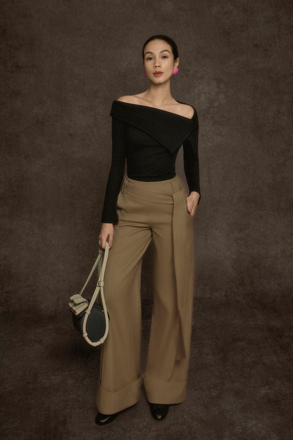 Huyen Bodycon Asymmetric Neck Elastic Ribbed Cotton Top - MEAN BLVD