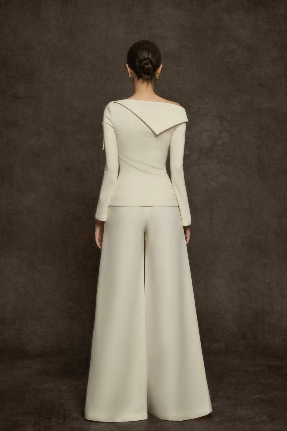 Huyen Bodycon Asymmetric Neck Elastic Ribbed Cotton Top - MEAN BLVD