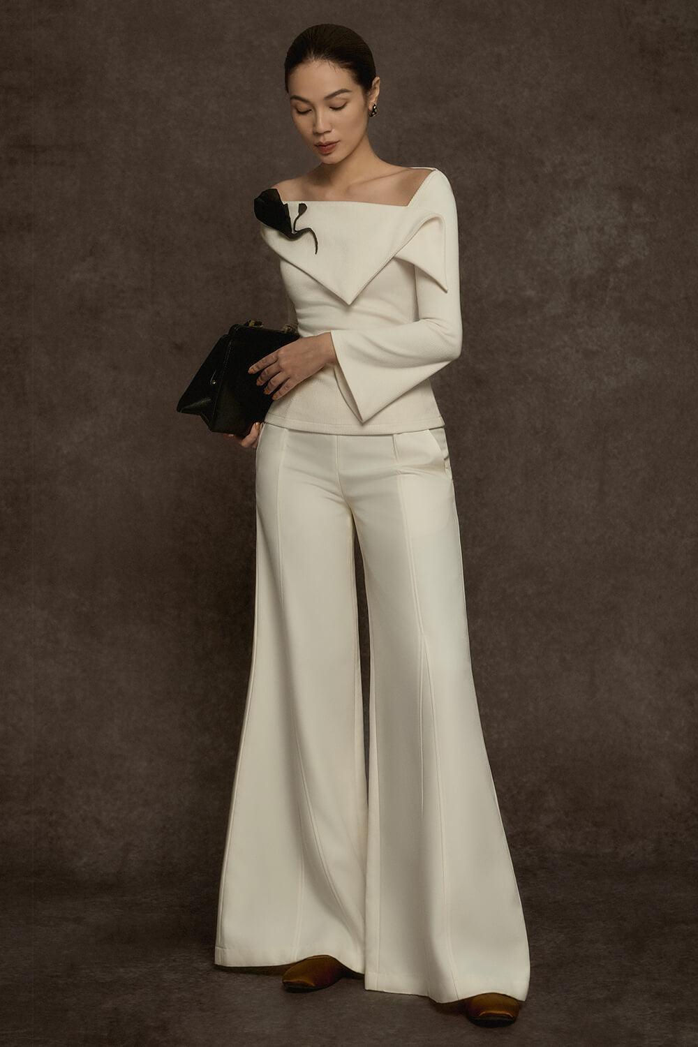 Huyen Bodycon Asymmetric Neck Elastic Ribbed Cotton Top - MEAN BLVD