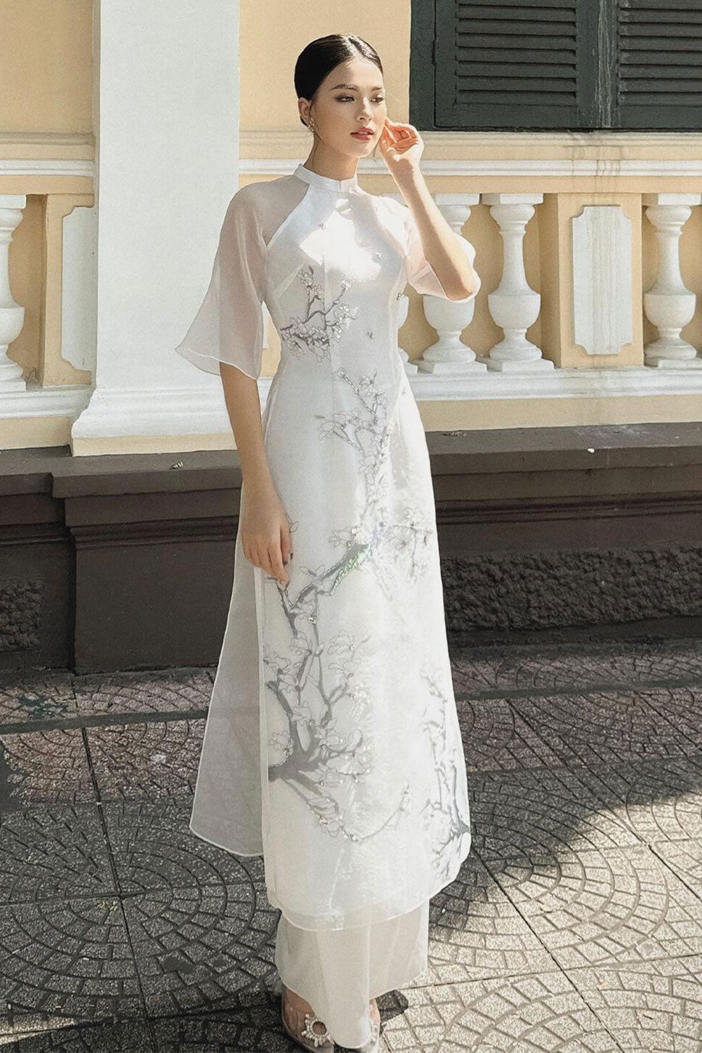 Hy Vien Middle Sleeved Ao Dai Set