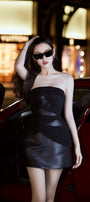 Hyna Strapless Straight Across Neck Leather Mini Dress - MEAN BLVD