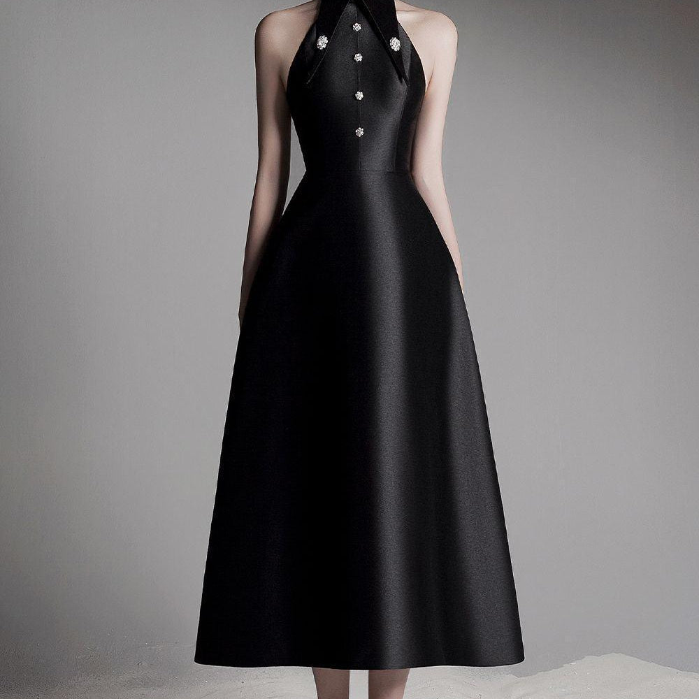 Hypatia A-line Collared Neck Taffeta Midi Dress - MEAN BLVD