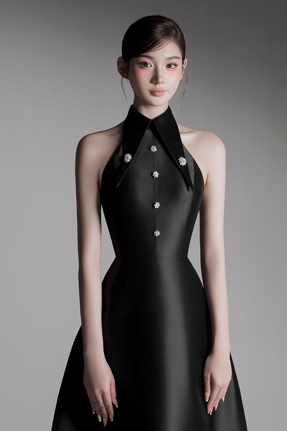 Hypatia A-line Collared Neck Taffeta Midi Dress - MEAN BLVD