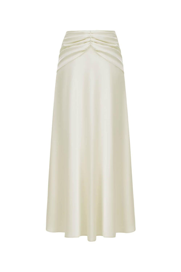 Hypatia Fit and Flare Draped Silk Satin Maxi Skirt - MEAN BLVD