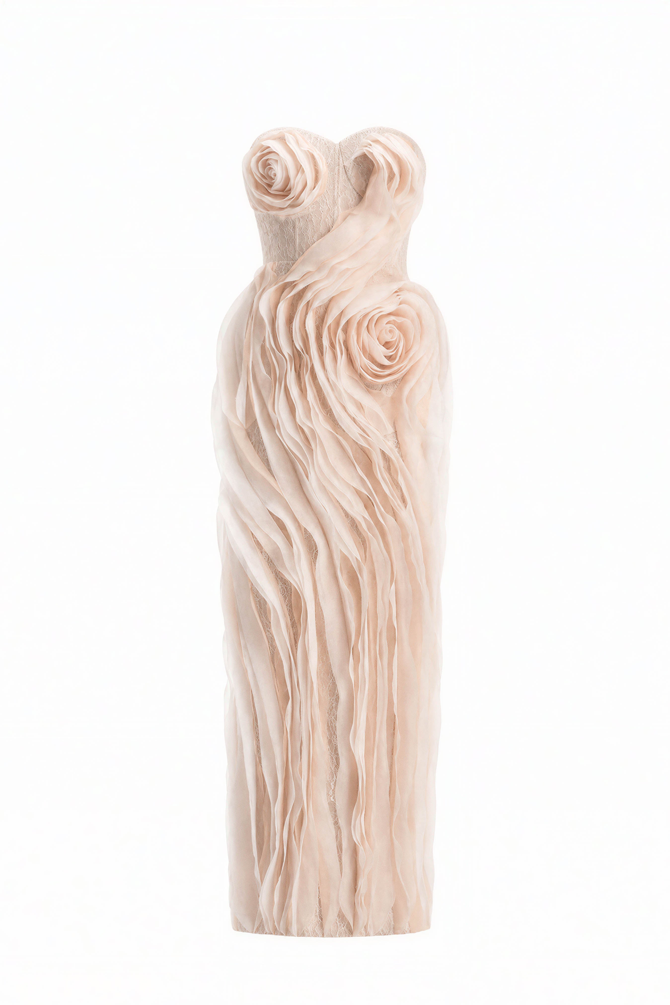Ember Couture Dual Style Bandeau Layered 3D Roses Maxi Dress With Veil