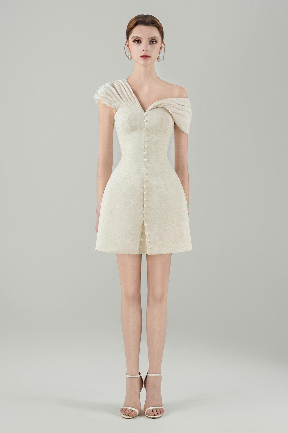 Imelda A-line Asymmetric Neck Polycotton Mini Dress - MEAN BLVD