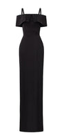 Immerse Sheath Cold Shoulder Sleeved Taffeta Silk Floor Length Dress - MEAN BLVD