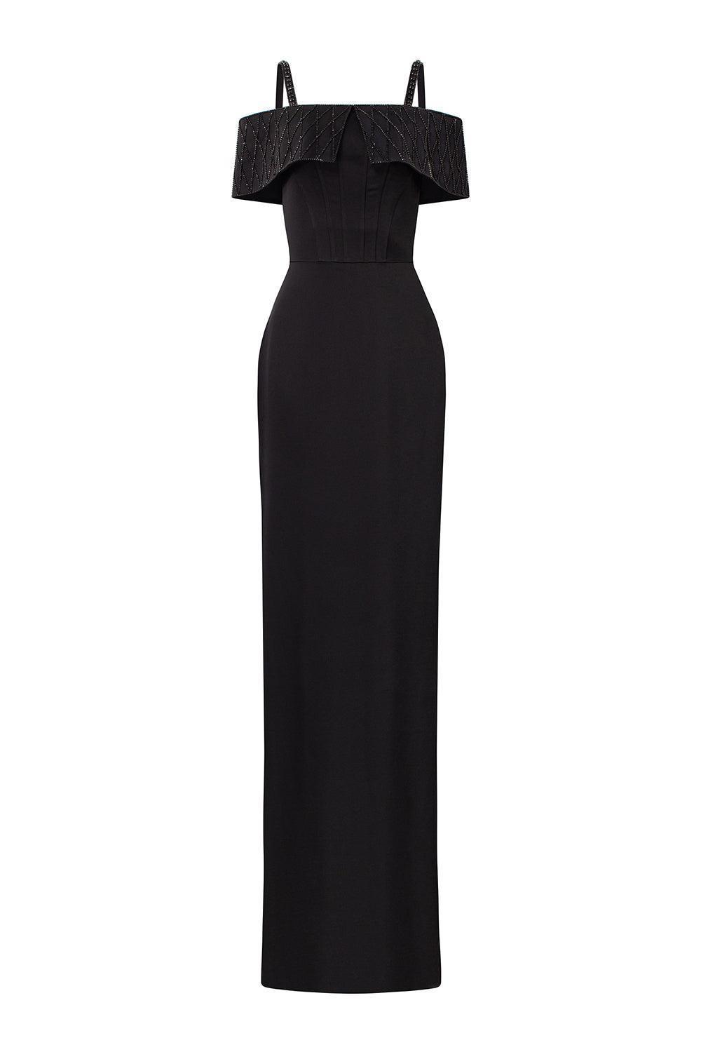 Immerse Sheath Cold Shoulder Sleeved Taffeta Silk Floor Length Dress - MEAN BLVD