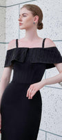 Immerse Sheath Cold Shoulder Sleeved Taffeta Silk Floor Length Dress - MEAN BLVD