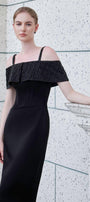 Immerse Sheath Cold Shoulder Sleeved Taffeta Silk Floor Length Dress - MEAN BLVD