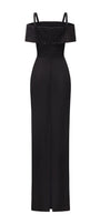 Immerse Sheath Cold Shoulder Sleeved Taffeta Silk Floor Length Dress - MEAN BLVD