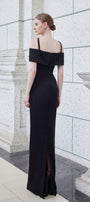 Immerse Sheath Cold Shoulder Sleeved Taffeta Silk Floor Length Dress - MEAN BLVD