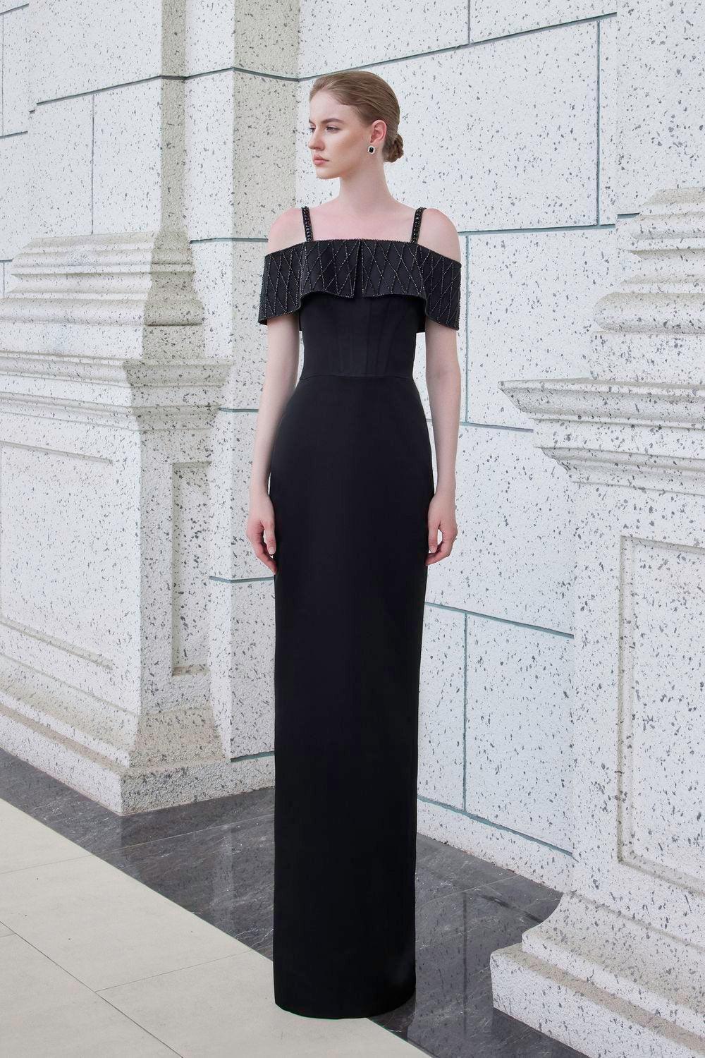 Immerse Sheath Cold Shoulder Sleeved Taffeta Silk Floor Length Dress - MEAN BLVD