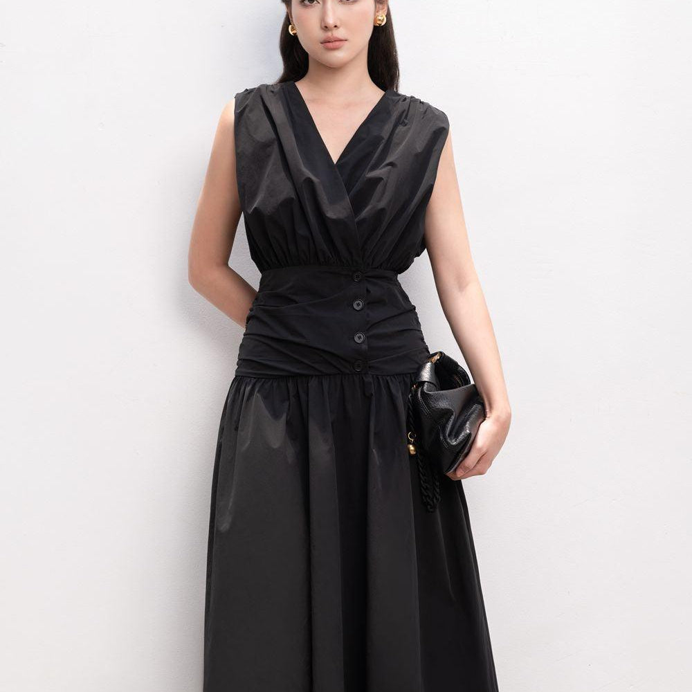 Imogen A-line V-Neck Silk Midi Dress - MEAN BLVD