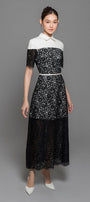 Indigo A-line Collared Neck Cotton Lace Ankle Length Dress - MEAN BLVD
