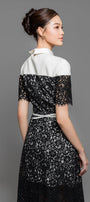 Indigo A-line Collared Neck Cotton Lace Ankle Length Dress - MEAN BLVD
