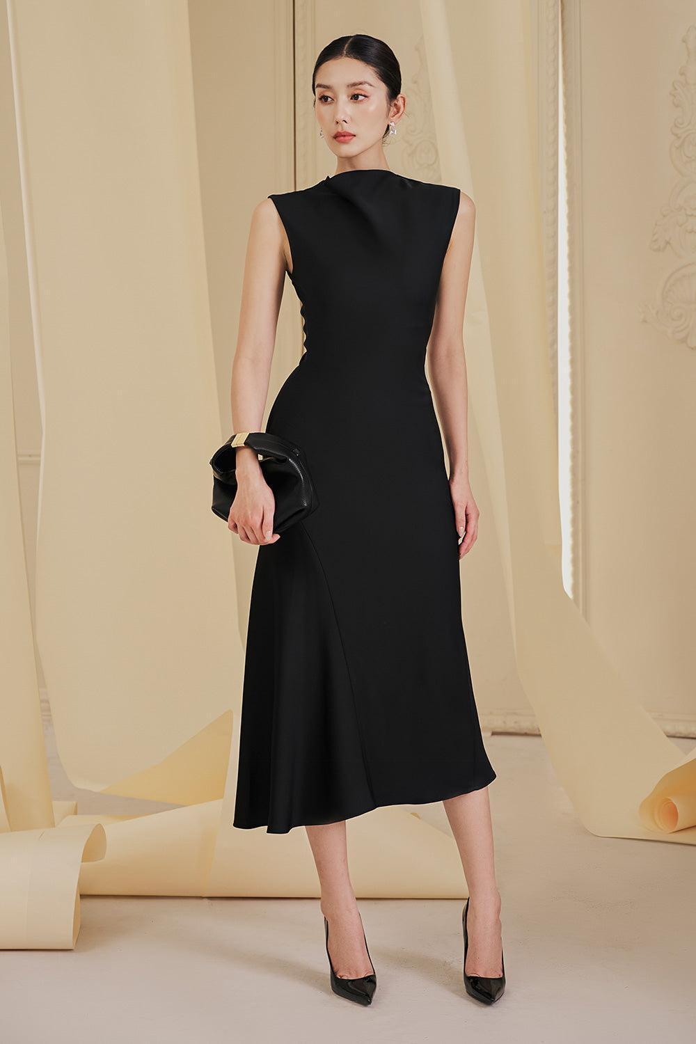 Women's Inez A-Line Sleeveless Viscose Midi Dress S/M/L/Customize Black/Baby Blue Mean Blvd Black / L