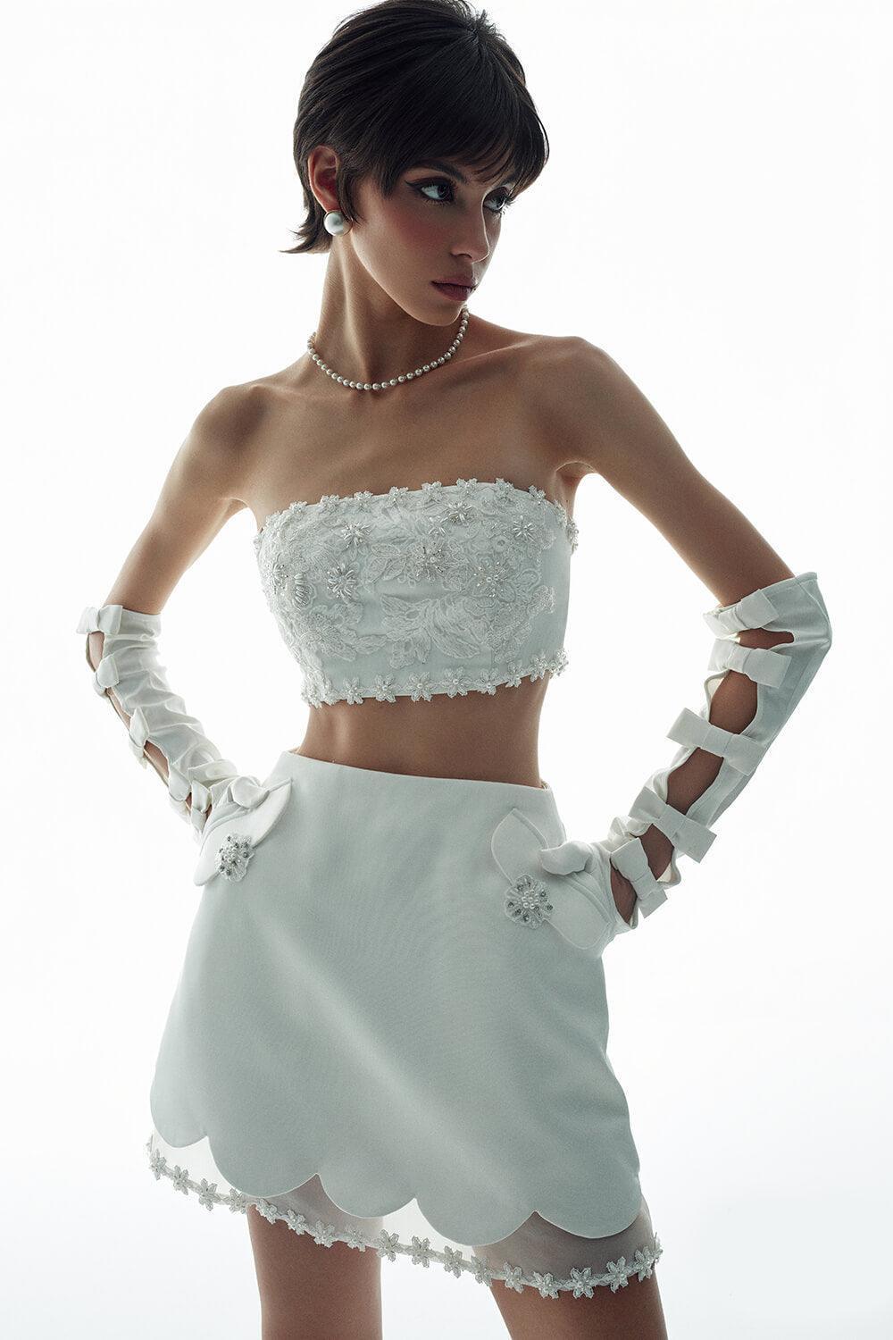 Ira Cropped Embroidered Chanel Top - MEAN BLVD