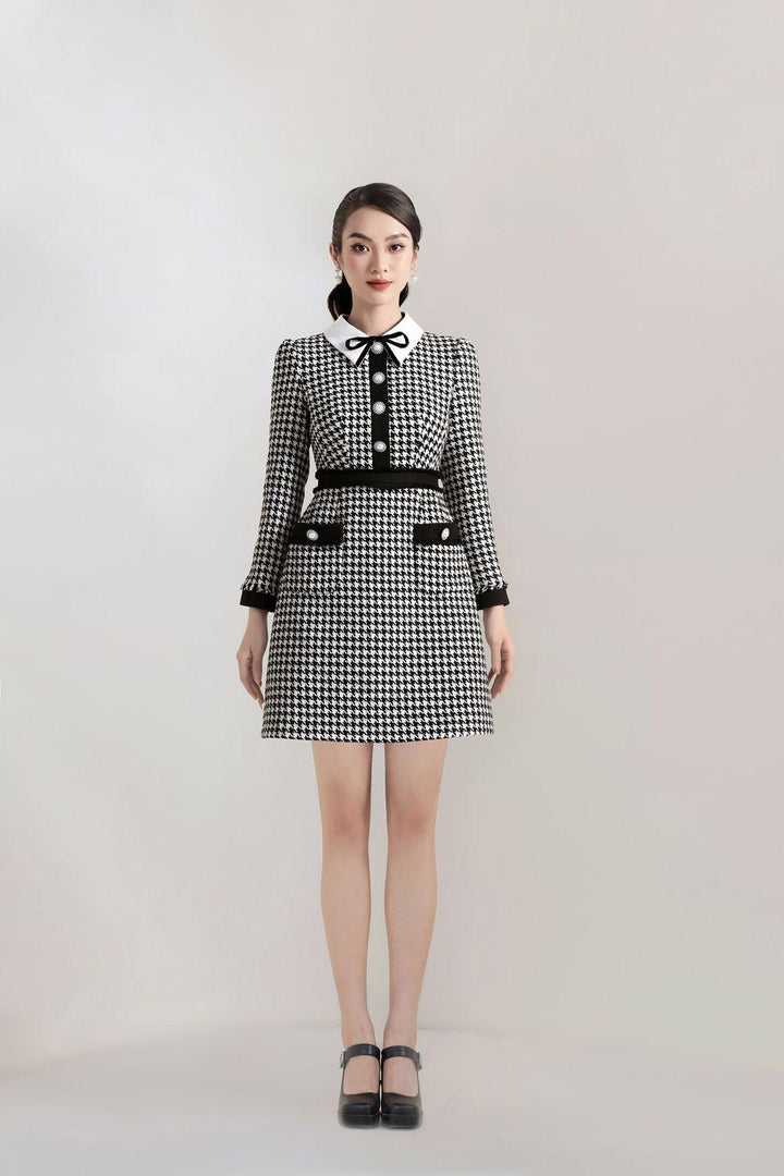 Irene A-line Long Sleeved Tweed Mini Dress - MEAN BLVD