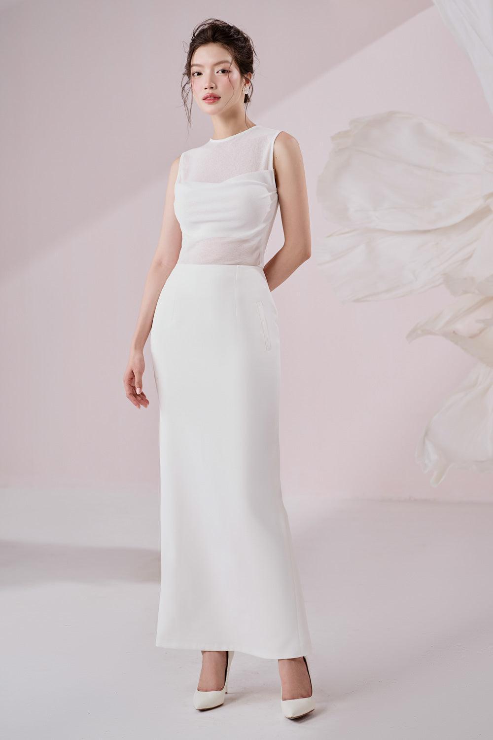 Irene Straight Back Slit Twill Ankle Length Skirt - MEAN BLVD