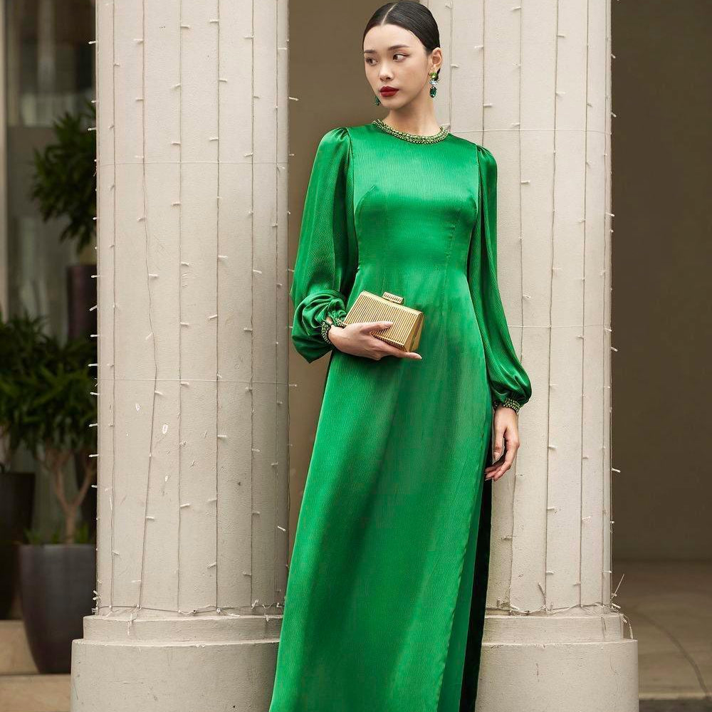 Iridessa Straight Bishop Sleeved Silk Floor Length Ao Dai - MEAN BLVD