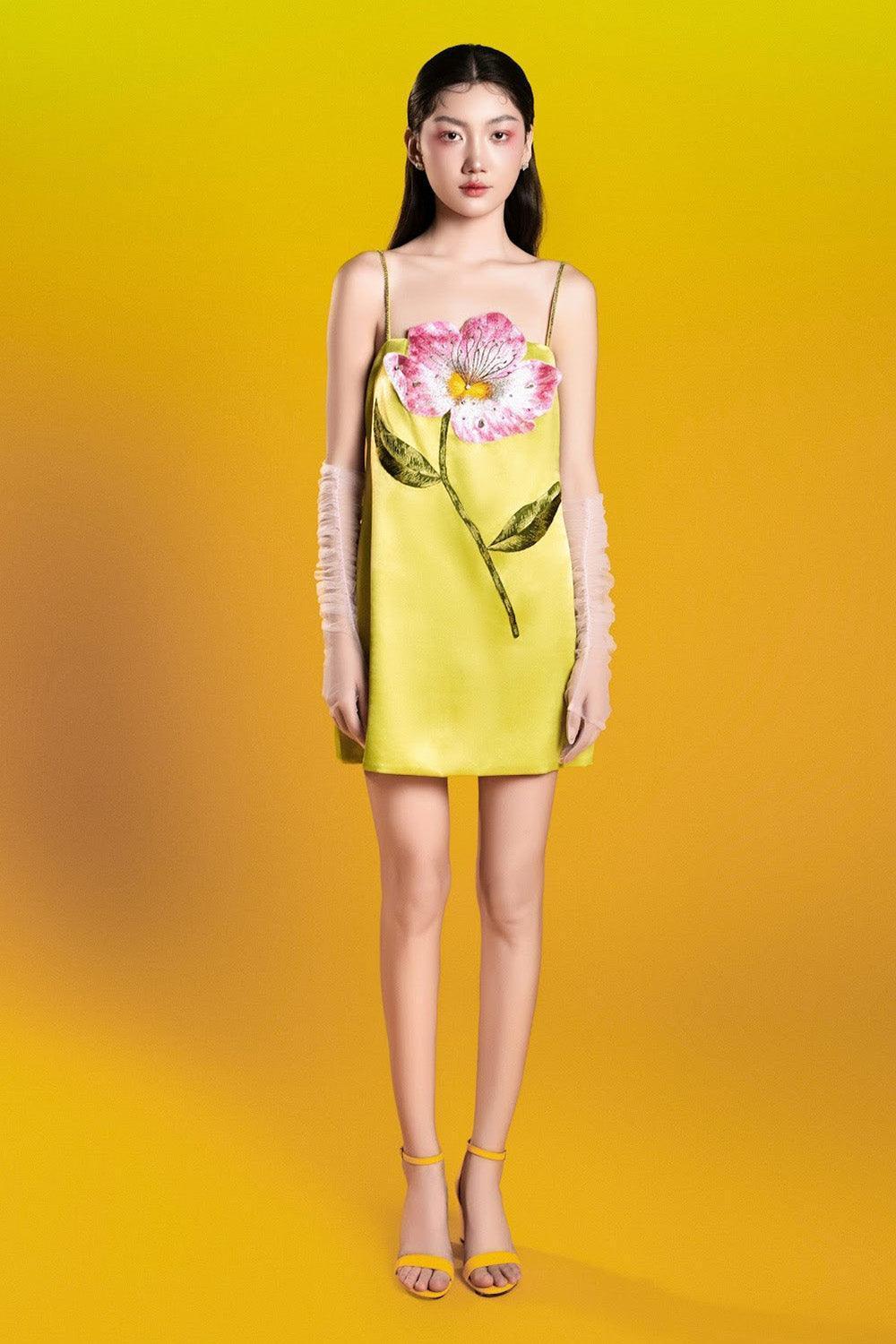 Iris Kiwi Straight Spaghetti Strap Silk Mini Dress - MEAN BLVD