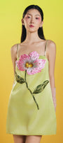 Iris Kiwi Straight Spaghetti Strap Silk Mini Dress - MEAN BLVD
