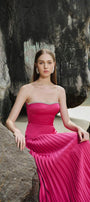 Iris Pleated Sweetheart Neck Taffeta Floor Length Dress - MEAN BLVD