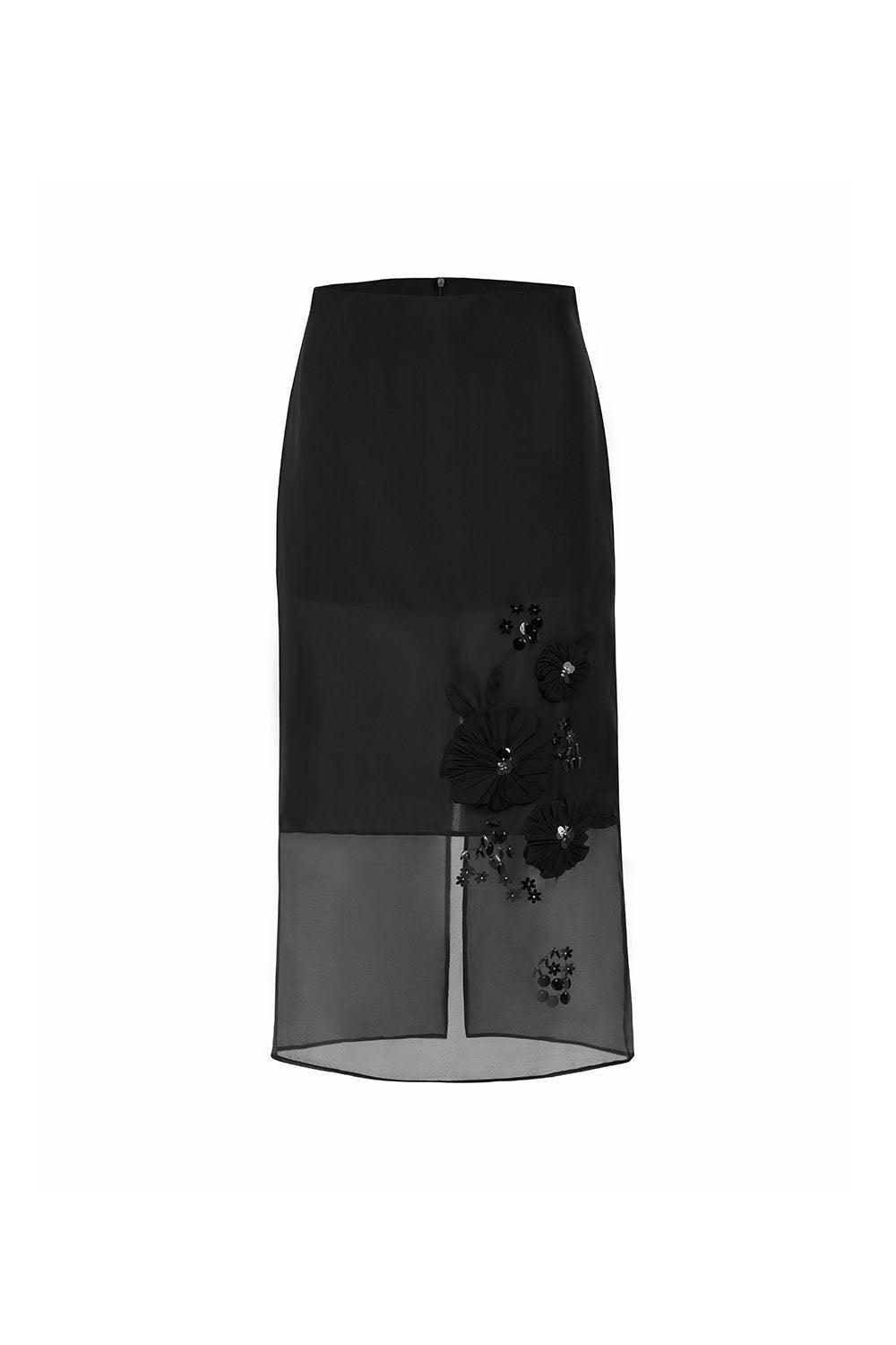 Iris Straight Back Slit Chiffon Midi Skirt - MEAN BLVD