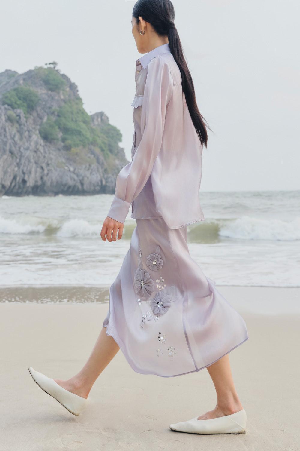 Iris Straight Back Slit Chiffon Midi Skirt - MEAN BLVD
