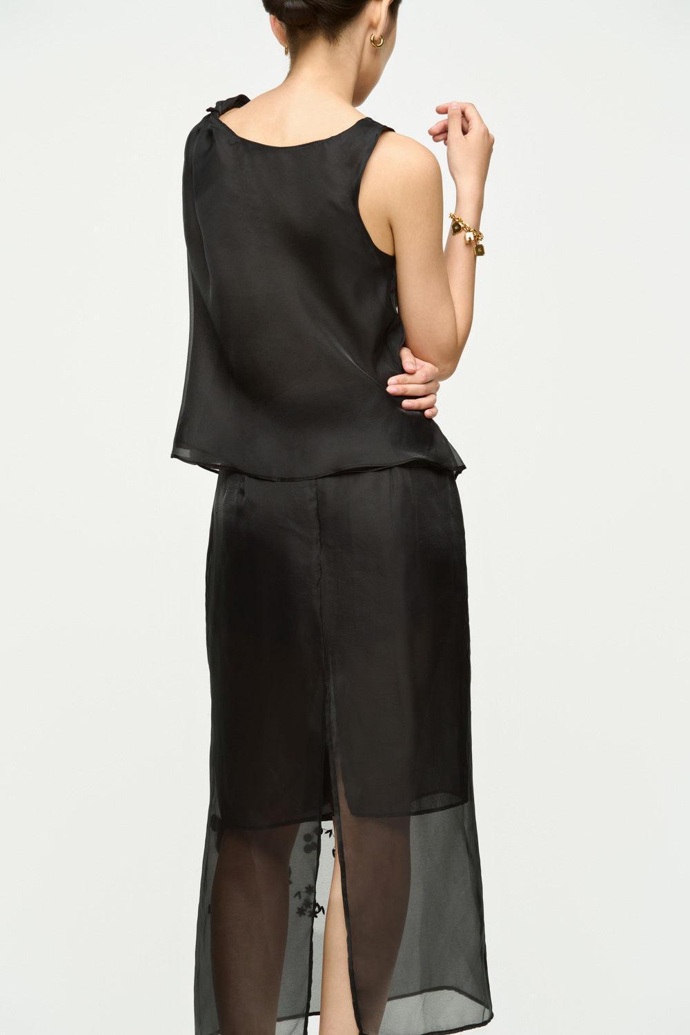 Iris Straight Back Slit Chiffon Midi Skirt - MEAN BLVD