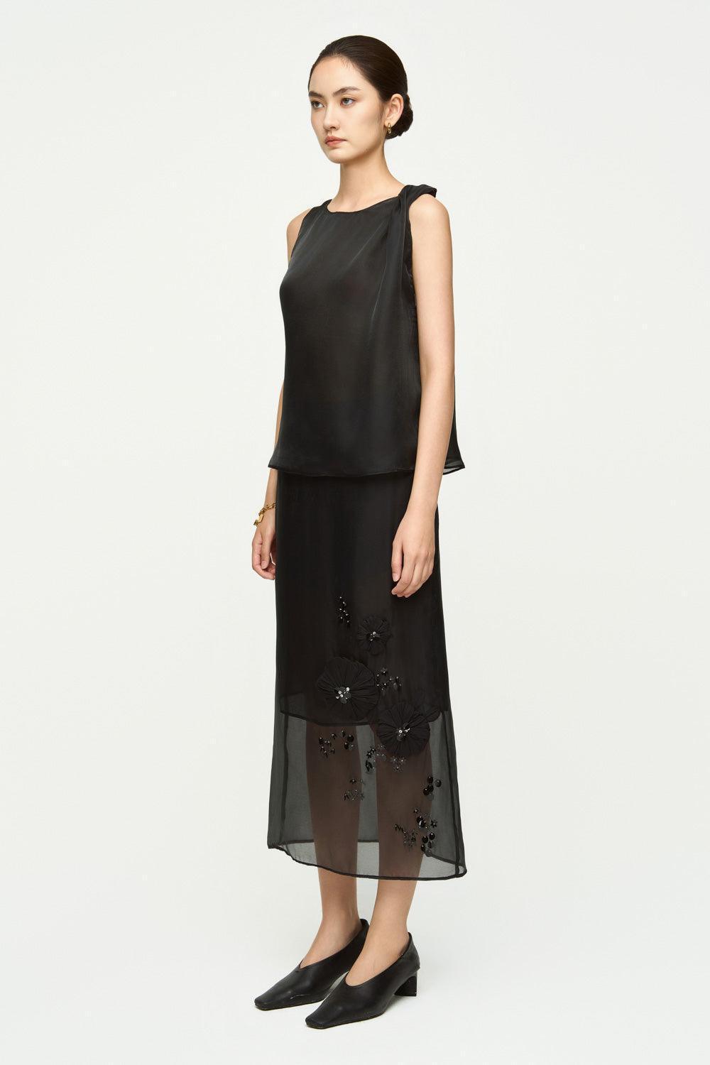 Iris Straight Back Slit Chiffon Midi Skirt - MEAN BLVD